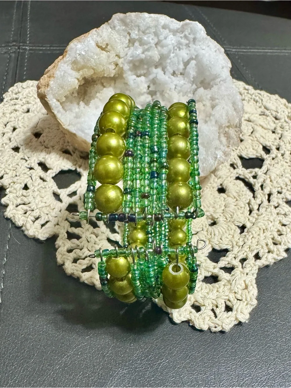Handmade Green Beaded Wrap Bracelet